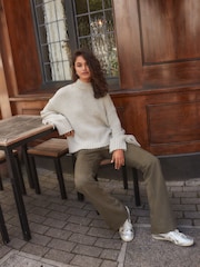 Khaki Green Faux Suede Bootcut Trousers - Image 4 of 8