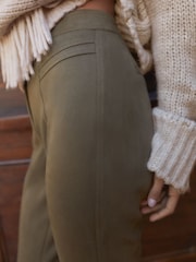 Khaki Green Faux Suede Bootcut Trousers - Image 5 of 8