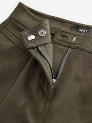 Khaki Green Faux Suede Bootcut Trousers - Image 7 of 8
