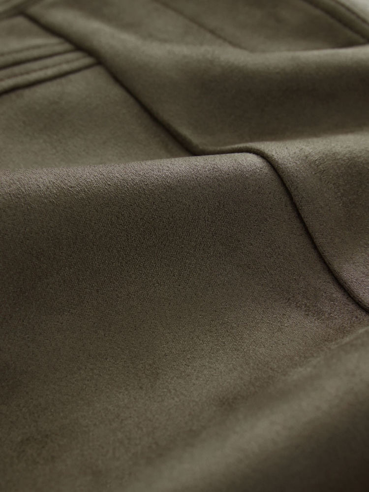 Khaki Green Faux Suede Bootcut Trousers - Image 8 of 8