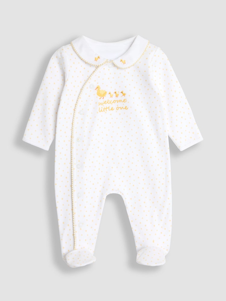 JoJo Maman Bébé White Welcome Little One Sleepsuit - Image 1 of 3