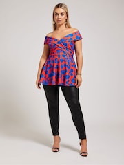 Yours Curve Red Floral Tuxedo Peplum Top - Image 2 of 5
