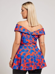 Yours Curve Red Floral Tuxedo Peplum Top - Image 3 of 5