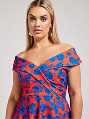 Yours Curve Red Floral Tuxedo Peplum Top - Image 4 of 5