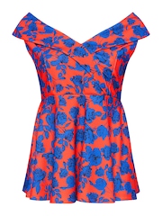 Yours Curve Red Floral Tuxedo Peplum Top - Image 5 of 5