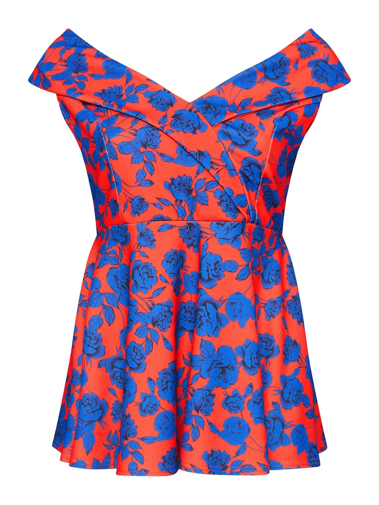 Yours Curve Red Floral Tuxedo Peplum Top - Image 5 of 5
