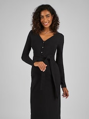 JoJo Maman Bébé Black Maternity Ribbed Popper Front Dress - Image 1 of 4