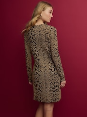 Animal Glitter Print Long Sleeve Glitter Jaquard Mini Dress - Image 3 of 7