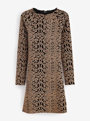 Animal Glitter Print Long Sleeve Glitter Jaquard Mini Dress - Image 5 of 7