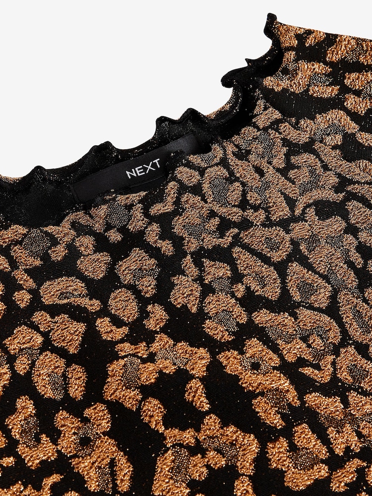 Animal Glitter Print Long Sleeve Glitter Jaquard Mini Dress - Image 6 of 7