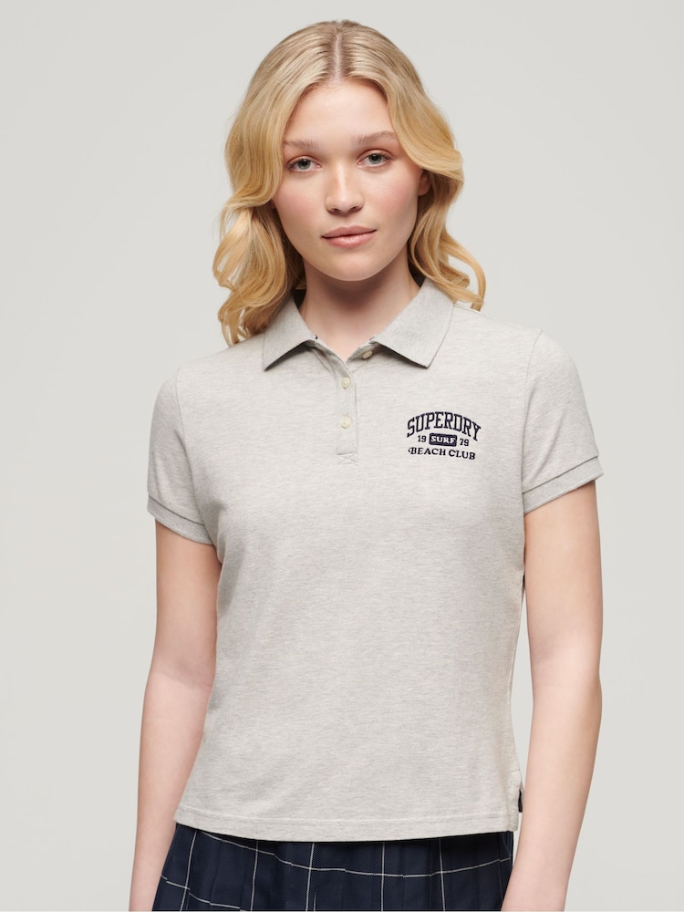 SUPERDRY Grey SUPERDRY 90s Fitted Polo Shirt - Image 1 of 6