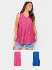 Yours Curve Blue Broderie Pleated Swing Vest 2 Pack - Image 1 of 6