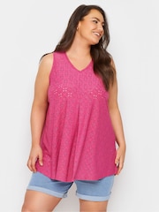 Yours Curve Blue Broderie Pleated Swing Vest 2 Pack - Image 2 of 6