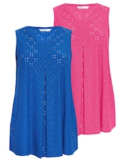 Yours Curve Blue Broderie Pleated Swing Vest 2 Pack - Image 6 of 8