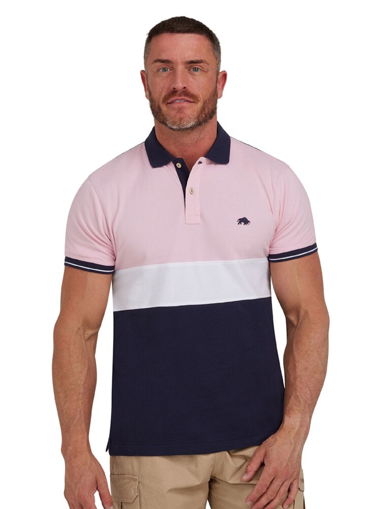 Raging Bull Pink Contrast Panel Pique Polo Shirt - Image 1 of 7