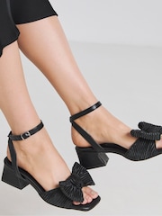 Simply Be Black Extra Wide Fit Low Heel Bow Occasion Sandals - Image 1 of 4