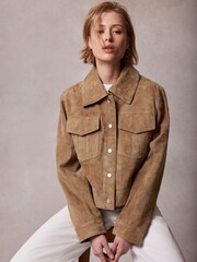 Mint Velvet Brown Suede Cropped Jacket - Image 2 of 4
