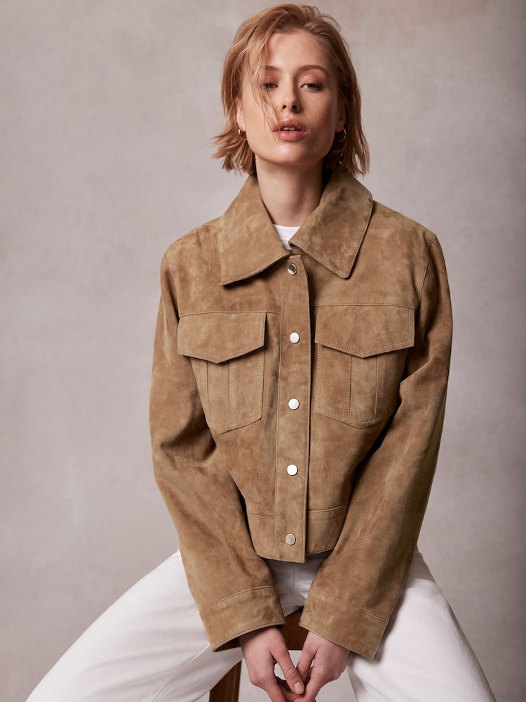 Mint Velvet Brown Suede Cropped Jacket - Image 2 of 4