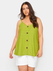 Yours Curve Green Button Front Broderie Vest - Image 1 of 5