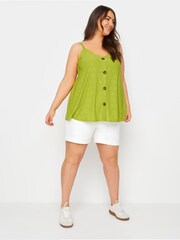 Yours Curve Green Button Front Broderie Vest - Image 2 of 5