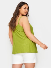 Yours Curve Green Button Front Broderie Vest - Image 3 of 5