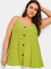 Yours Curve Green Button Front Broderie Vest - Image 4 of 5