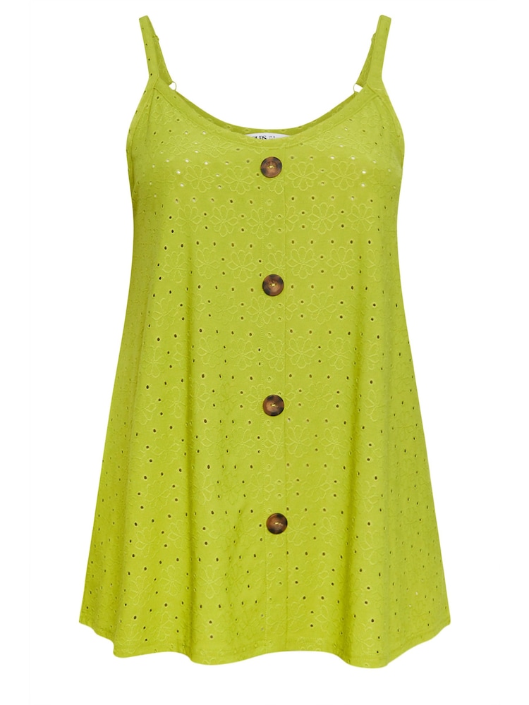 Yours Curve Green Button Front Broderie Vest - Image 5 of 5