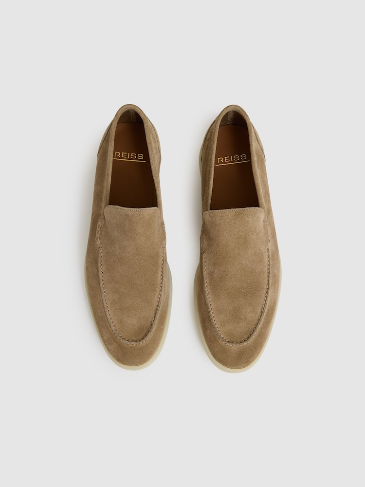 Buy Reiss Light Stone Kason Suede Slip-On Loafers from Next USA display picture 3