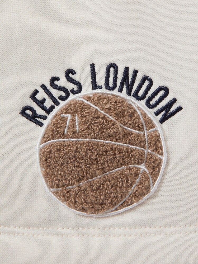 Reiss Off White Arto 3-9 yrs Relaxed Embroidered Basketball Shorts - Image 4 of 4