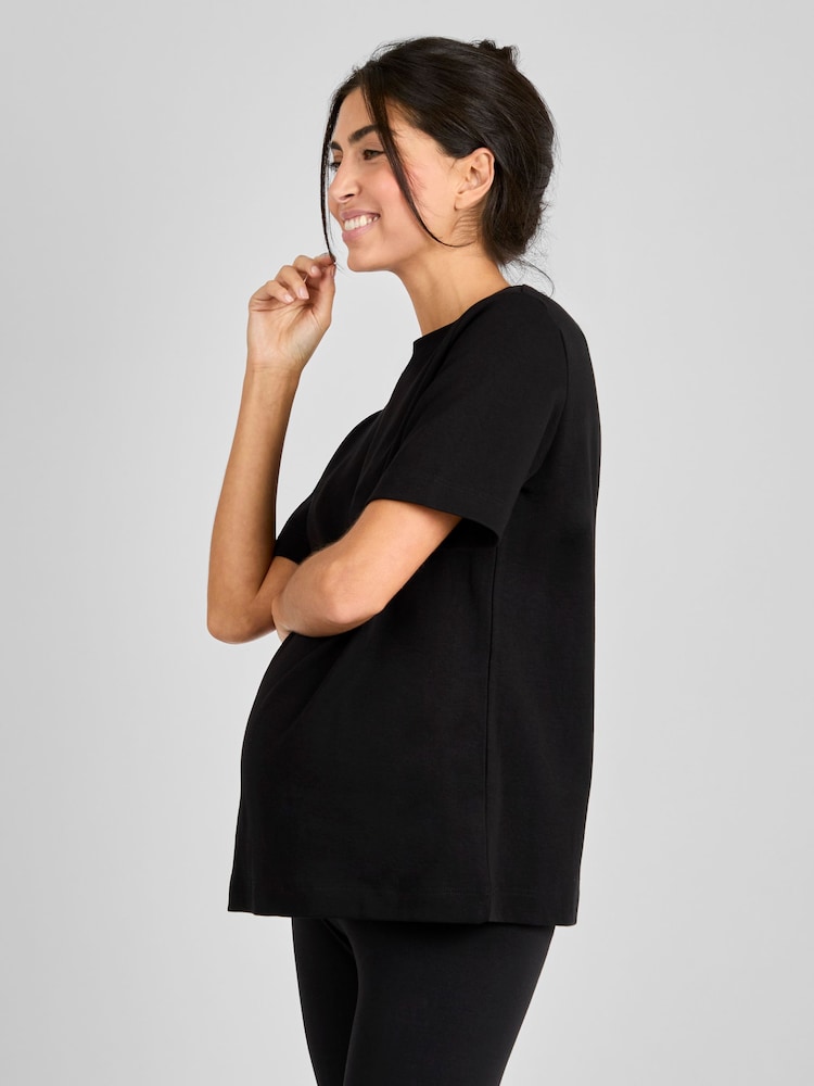 JoJo Maman Bébé Black Oversized Boyfriend Maternity T-Shirt - Image 1 of 4 JoJo Maman Bébé Black Oversized Boyfriend Maternity T-Shirt - Image 1 of 4