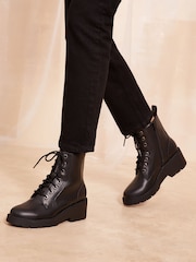 Friends Like These Black Low Wedge Lace Up Chunky Faux Leather Ankle Boot - Image 3 of 4