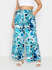 Azul - Yours Curve Leaf Print Drawstring Wide Leg Trousers - Imagen 3 de 6