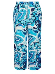 Azul - Yours Curve Leaf Print Drawstring Wide Leg Trousers - Imagen 6 de 6