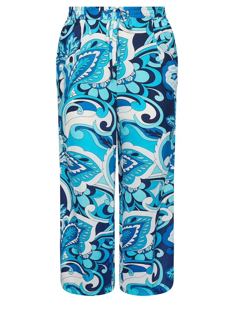 Azul - Yours Curve Leaf Print Drawstring Wide Leg Trousers - Imagen 6 de 6 Azul - Yours Curve Leaf Print Drawstring Wide Leg Trousers - Imagen 6 de 6