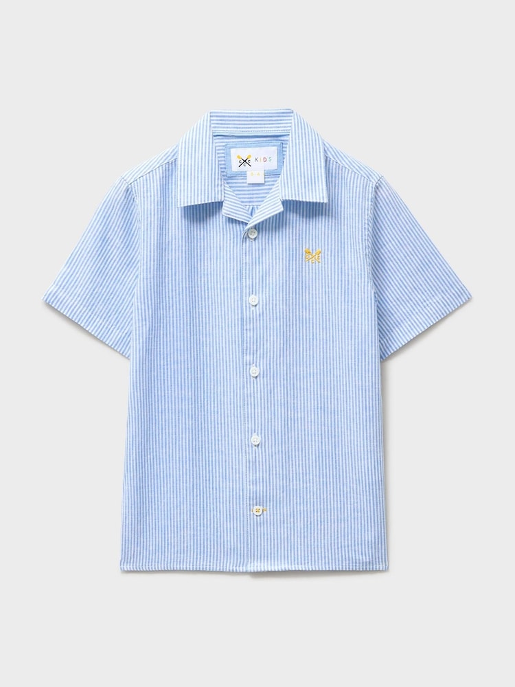 Crew Clothing Blue Linen-Blend Resort Shirt - Image 1 of 3 Crew Clothing Blue Linen-Blend Resort Shirt - Image 1 of 3