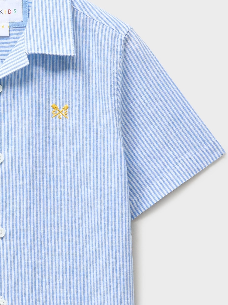 Crew Clothing Blue Linen-Blend Resort Shirt - Image 3 of 3 Crew Clothing Blue Linen-Blend Resort Shirt - Image 3 of 3