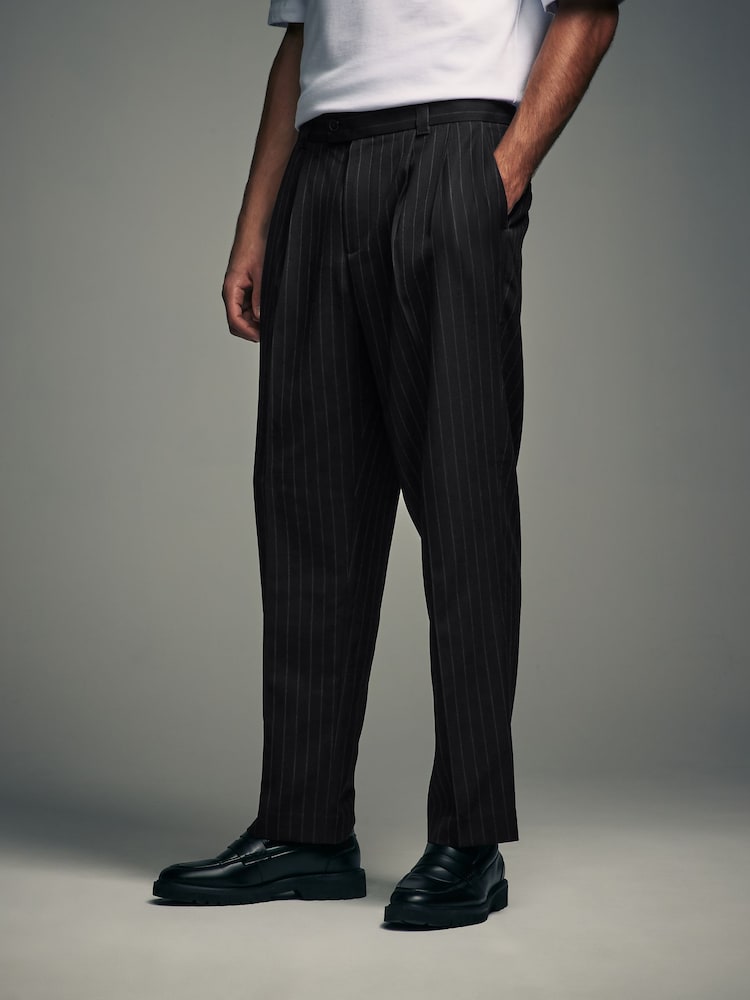 Black EDIT Wide Pinstripe Smart Trousers - Image 1 of 10