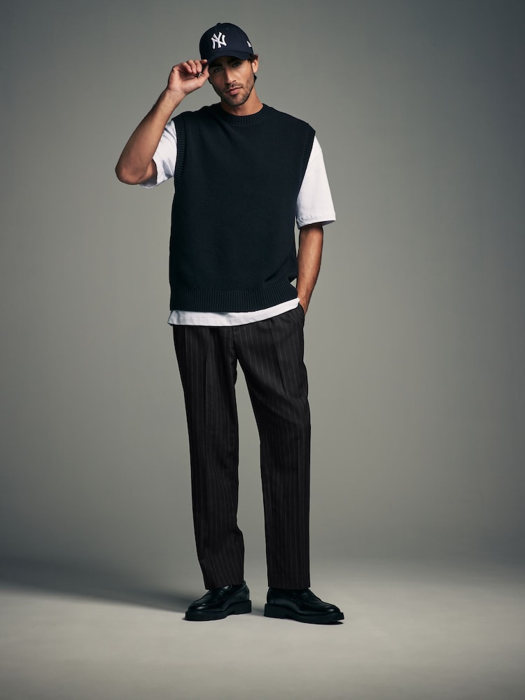 Black EDIT Wide Pinstripe Smart Trousers - Image 2 of 10