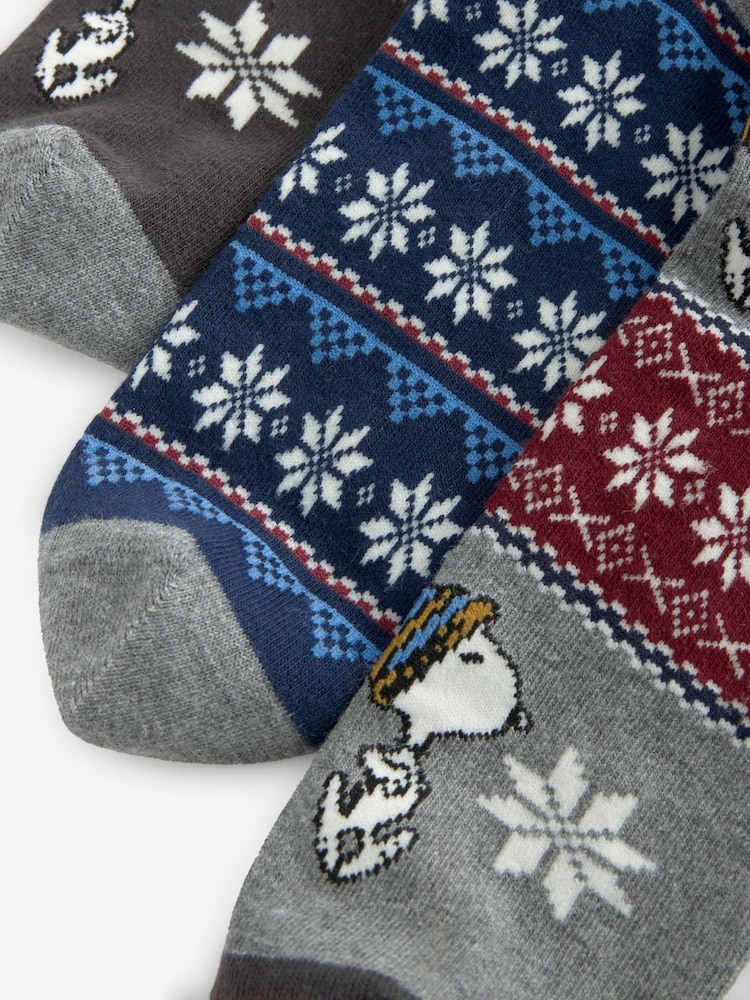 Blue/Grey Fairisle Christmas Snoopy Socks 3 Pack - Image 5 of 5 Blue/Grey Fairisle Christmas Snoopy Socks 3 Pack - Image 5 of 5