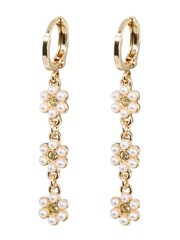 Oliver Bonas White Faux Fur Pearl Flower Drop Huggie Rosaria Earrings - Image 1 of 5
