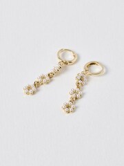 Oliver Bonas White Faux Fur Pearl Flower Drop Huggie Rosaria Earrings - Image 4 of 5