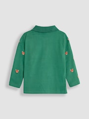JoJo Maman Bébé Green Highland Cow Long Sleeve Embroidered Polo Shirt - Image 2 of 3