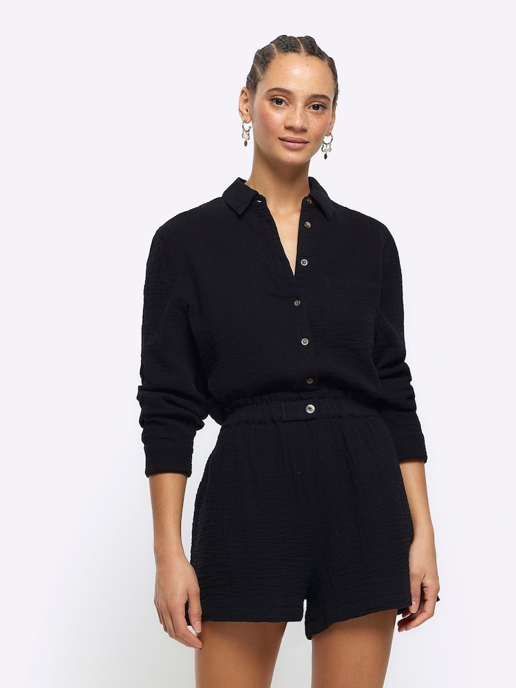 River Island Black Feel 100% Cotton Shorts - Image 1 of 4 River Island Black Feel 100% Cotton Shorts - Image 1 of 4