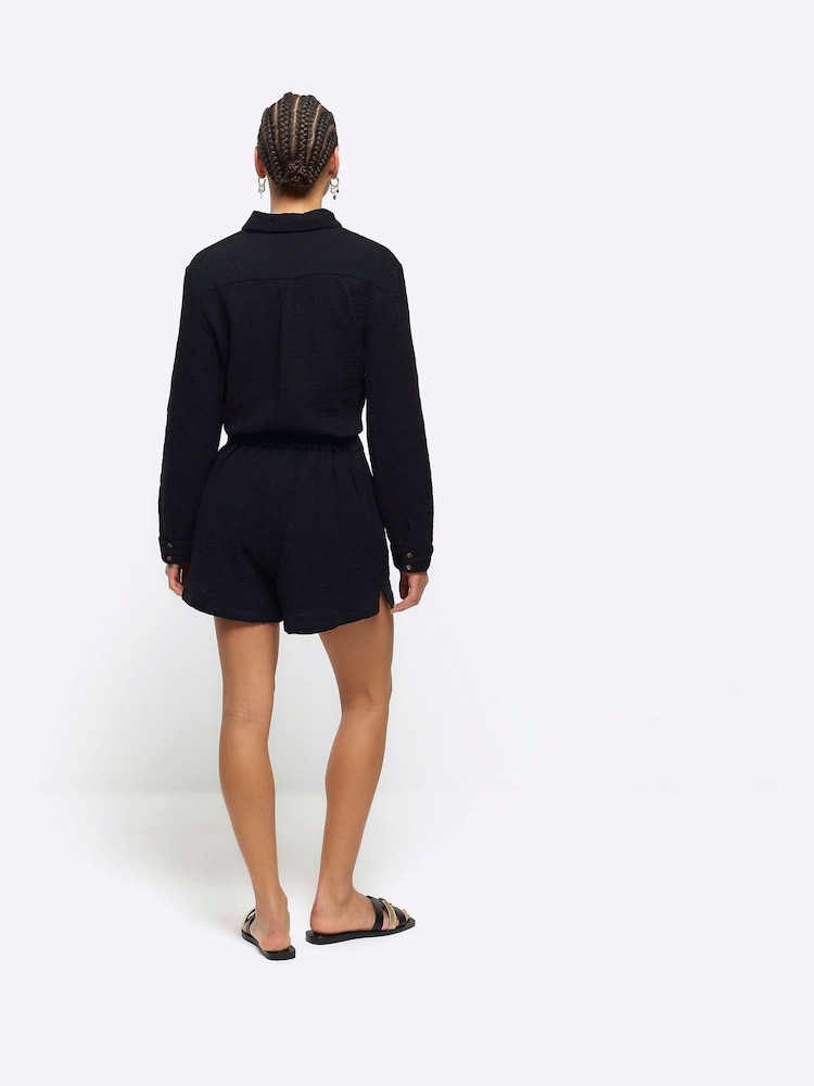River Island Black Feel 100% Cotton Shorts - Image 2 of 4 River Island Black Feel 100% Cotton Shorts - Image 2 of 4
