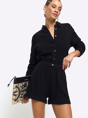 River Island Black Feel 100% Cotton Shorts - Image 3 of 4