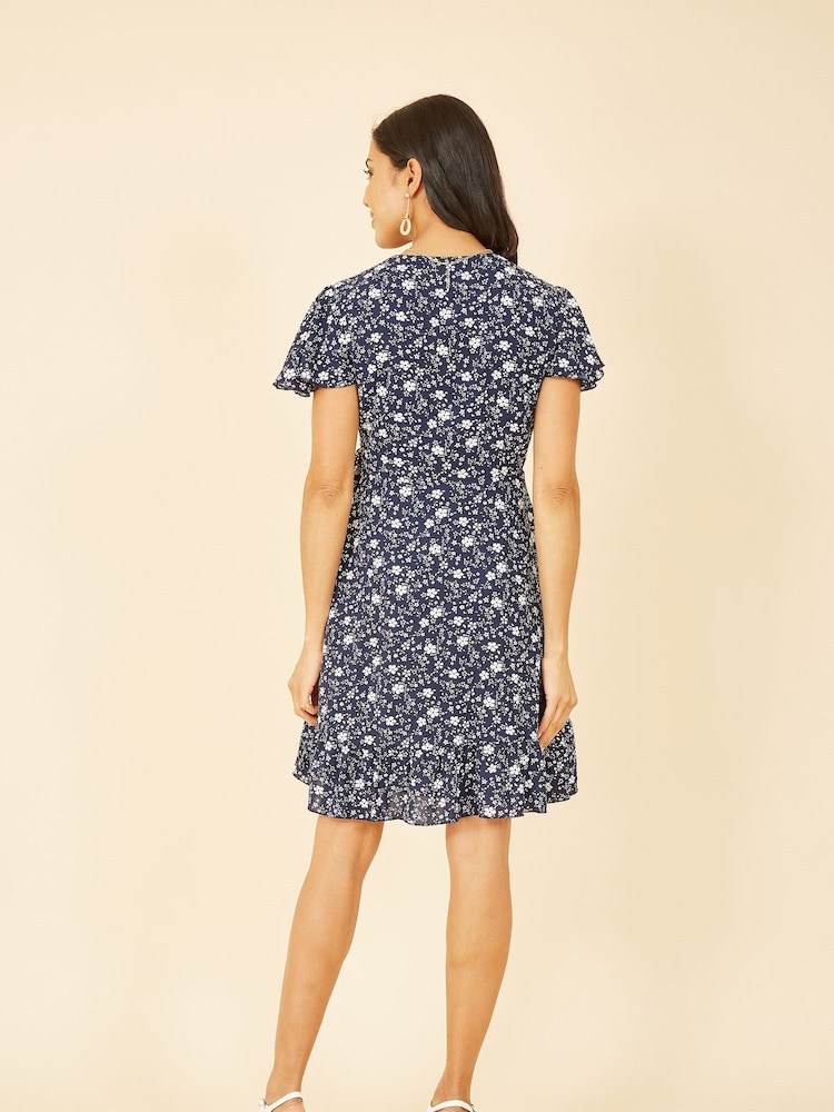 Mela Blue Ditsy Floral Wrap Frill Dress - Image 2 of 4 Mela Blue Ditsy Floral Wrap Frill Dress - Image 2 of 4