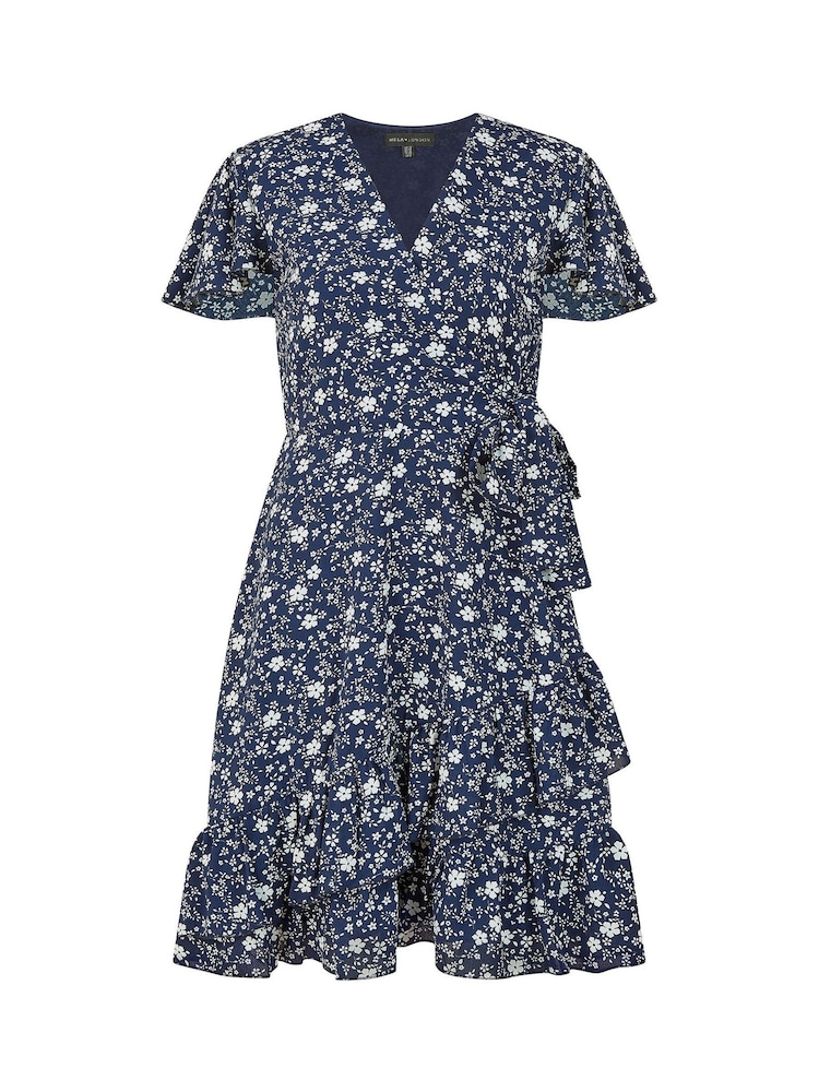 Mela Blue Ditsy Floral Wrap Frill Dress - Image 4 of 4 Mela Blue Ditsy Floral Wrap Frill Dress - Image 4 of 4