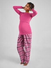 JoJo Maman Bébé Pink Check Maternity And Nursing Pyjamas Set - Image 1 of 4