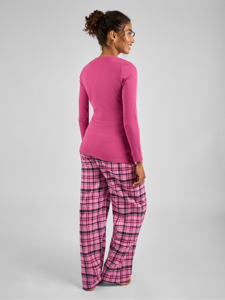 JoJo Maman Bébé Pink Check Maternity And Nursing Pyjamas Set - Image 2 of 4