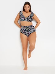 Yours Curve Black Paisley Print Frill Bikini Top - Image 2 of 5